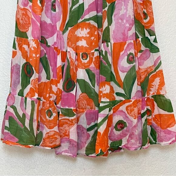 Banjanan Agatha Floral Tiered Midi Skirt in Orange/Green/Pink/White size Medium - Picture 13 of 16